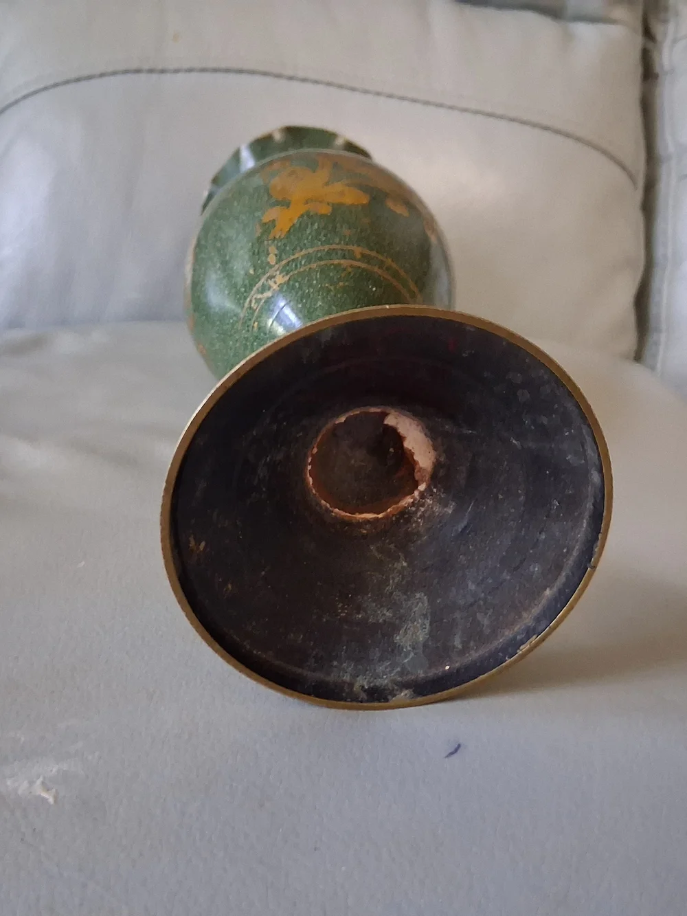 Vintage Brass & Enamel Etched Vase